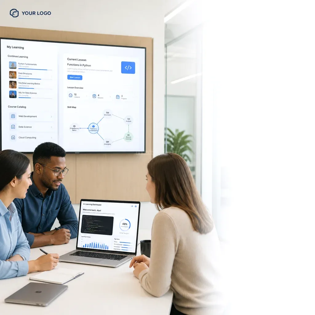 professionals collaborating on an AI workflow in a workshop